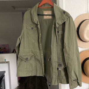 Army green jacket with stitching